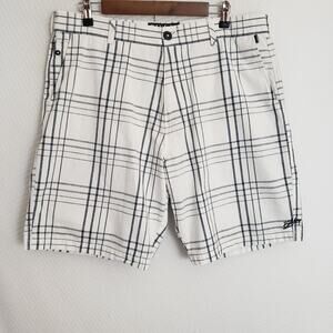 Billabong Mens Shorts 36 White Blue Plaid Cotton Bermuda Chino Casual Flat Front